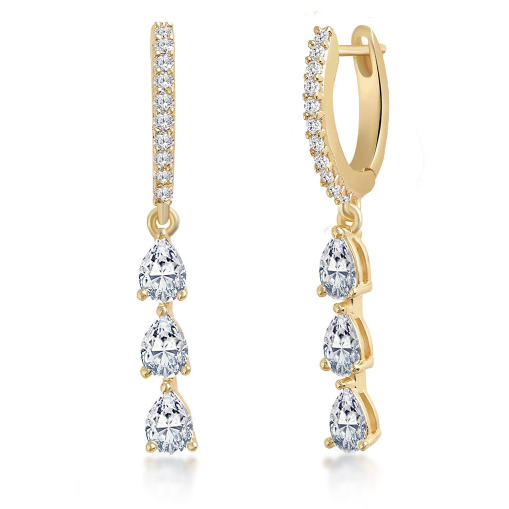 Brass 18K Rose Gold Pear Crystal Dangler Earring Pair For Women Bulk