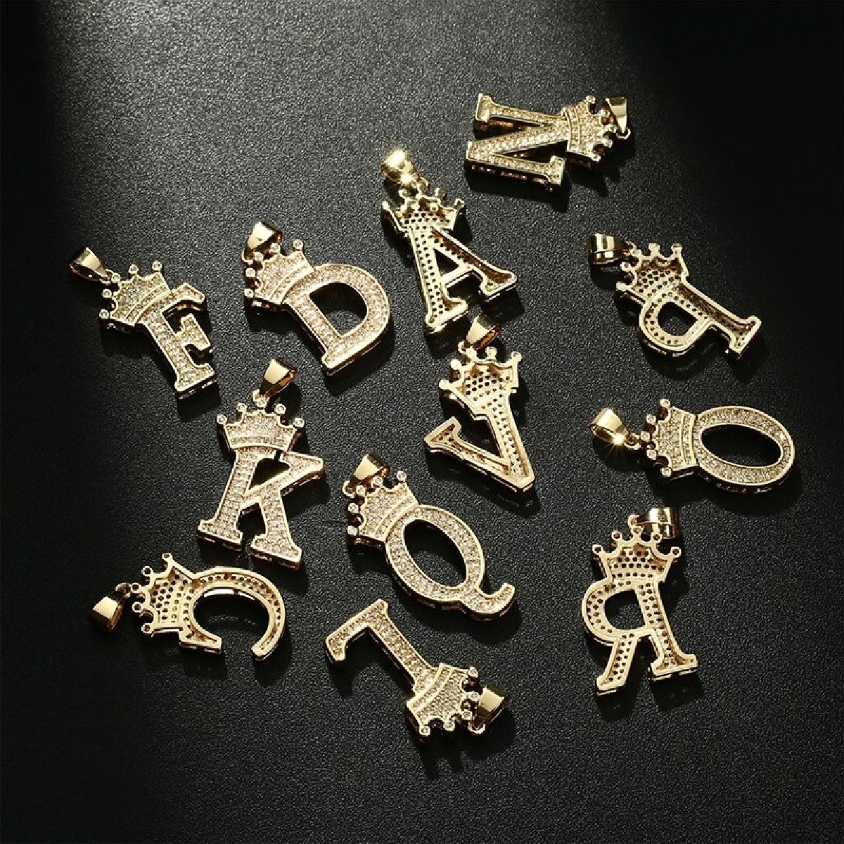 Crown Alphabet Letter A Gold CZ Copper Pendant Charm Bulk
