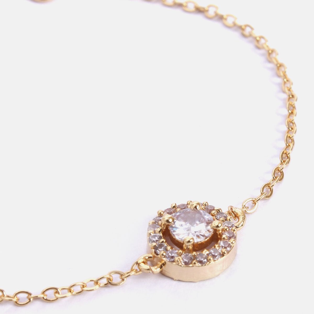 Brass 18K Rose Gold Round Crystal Halo Chain Bracelet For Women Bulk