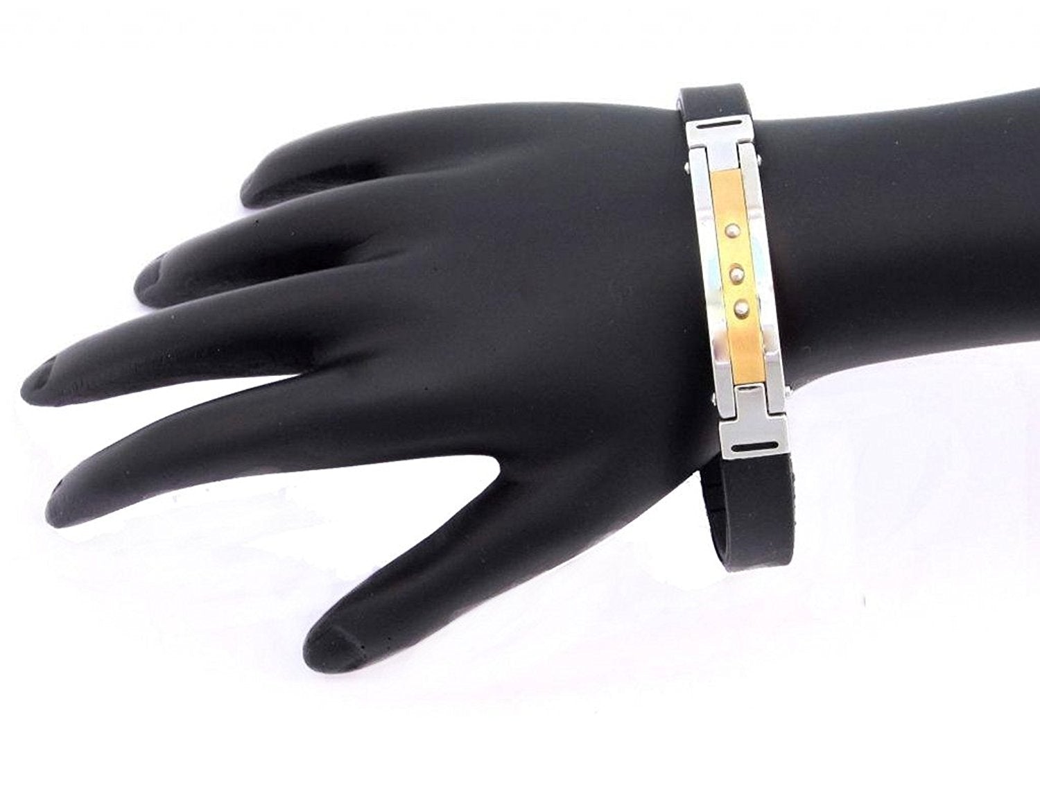 316L Stainless Steel Gold Rubber Silicone Wrist Band Bracelet Men Bulk Secondary image