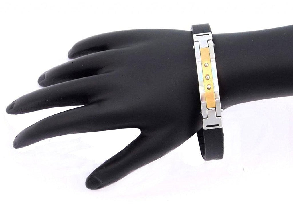 316L Stainless Steel Gold Rubber Silicone Wrist Band Bracelet Men Bulk