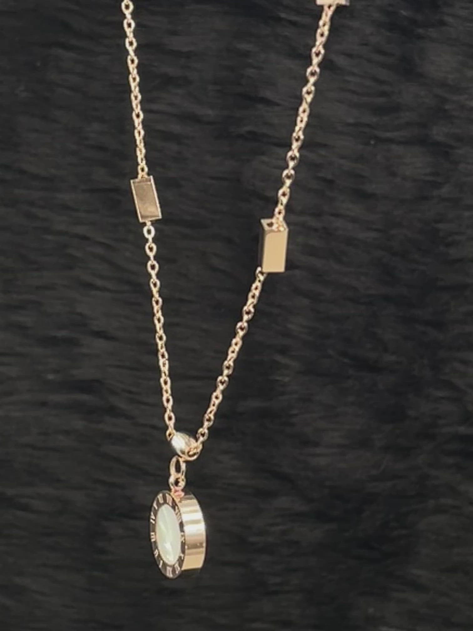Roman Black White Rose Gold Stainless Steel Necklace Pendant Chain Women