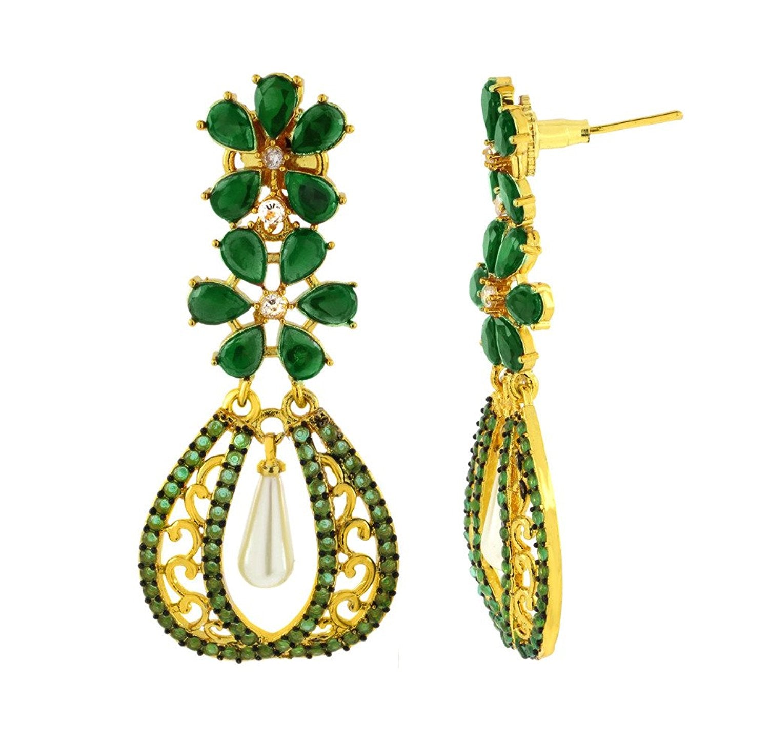 Kundan Flower Filigree Antique Green 18K Gold Dangler Earring Bulk Secondary image