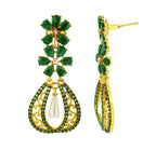 Kundan Flower Filigree Antique Green 18K Gold Dangler Earring Bulk