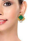 Faceted Green Stone 18K Gold Plated Victorian Stud Earring Women Bulk