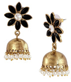 Cute Flower 18K Gold Spinel Black Pearl Jhumki Earring For Women Bulk