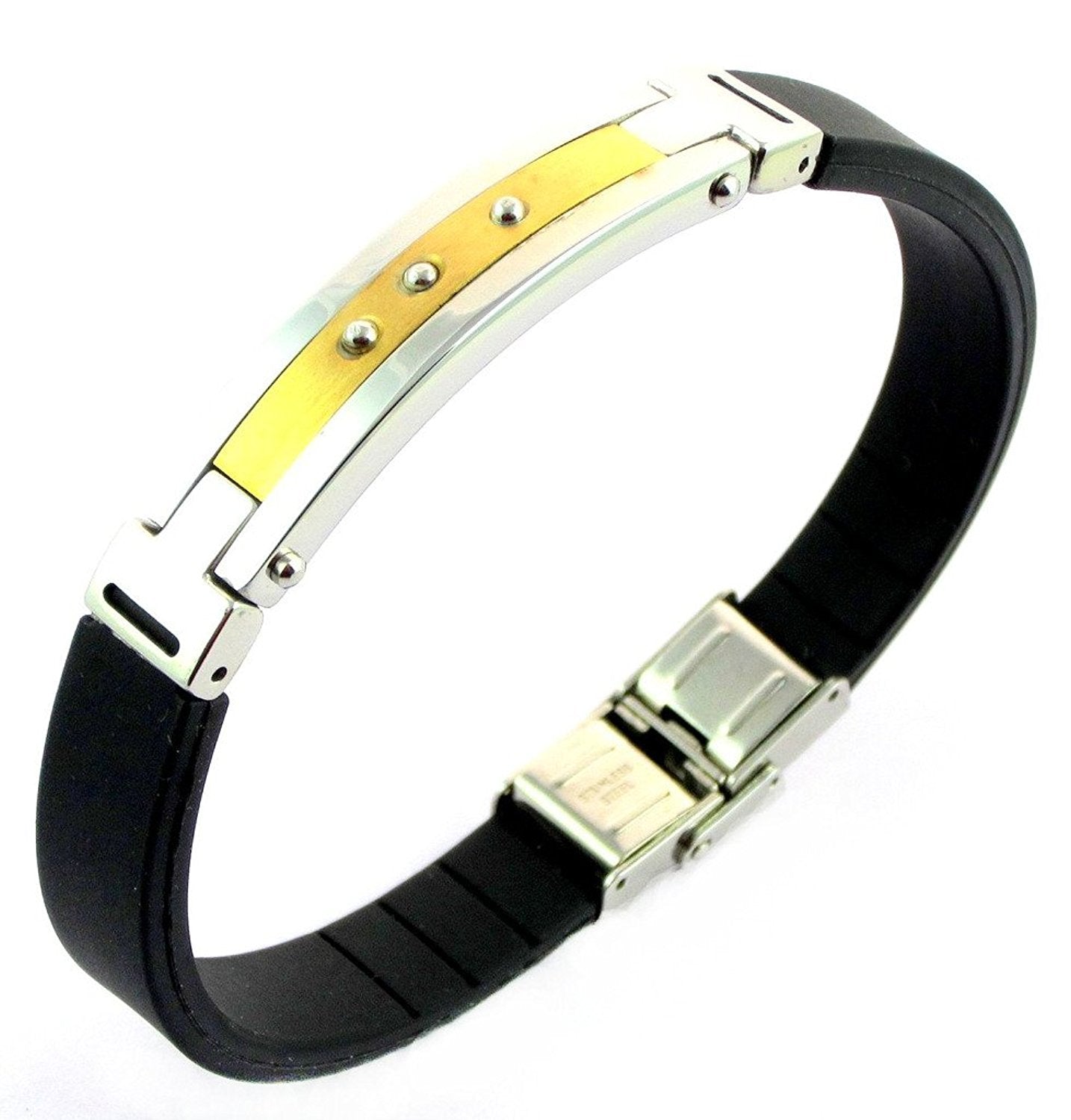 316L Stainless Steel Gold Rubber Silicone Wrist Band Bracelet Men Bulk Main image