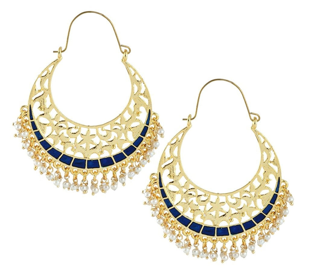 Filigree Chaand Bali Antique Gold Blue Meena Hoop Earring Women Bulk