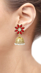 Red Floral 22K Gold Plated Jhumki Earring For Women Bulk