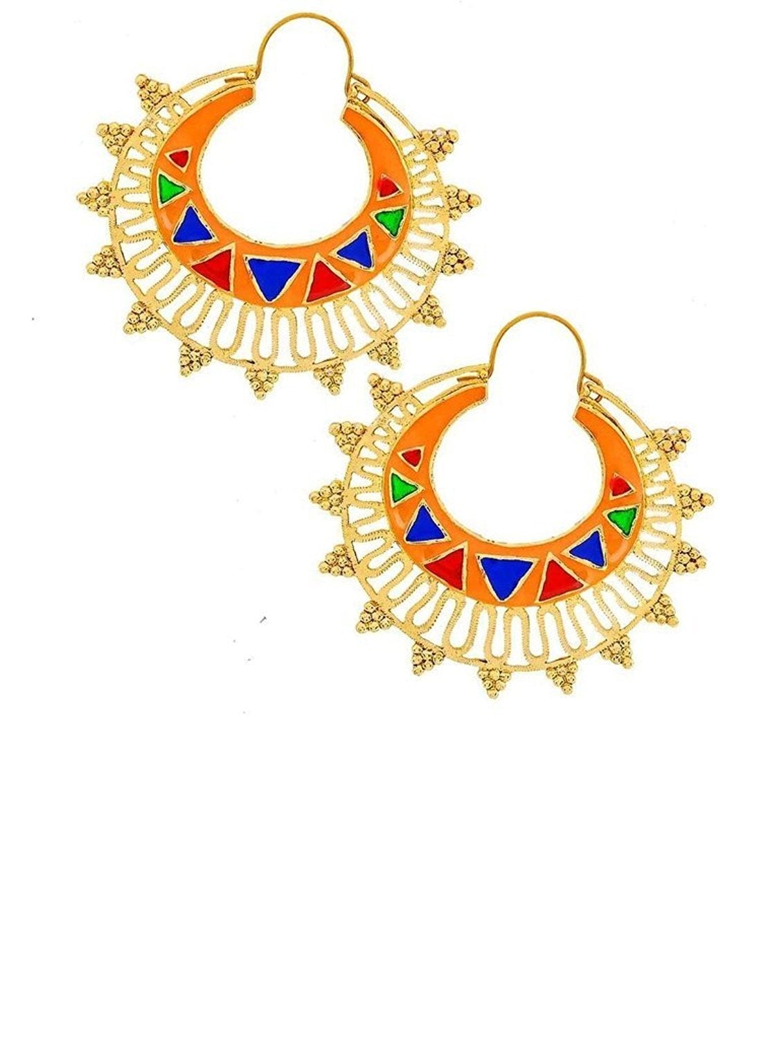 Designer Orange Meena Large Antique Gold Chaand Bali Earring Bulk