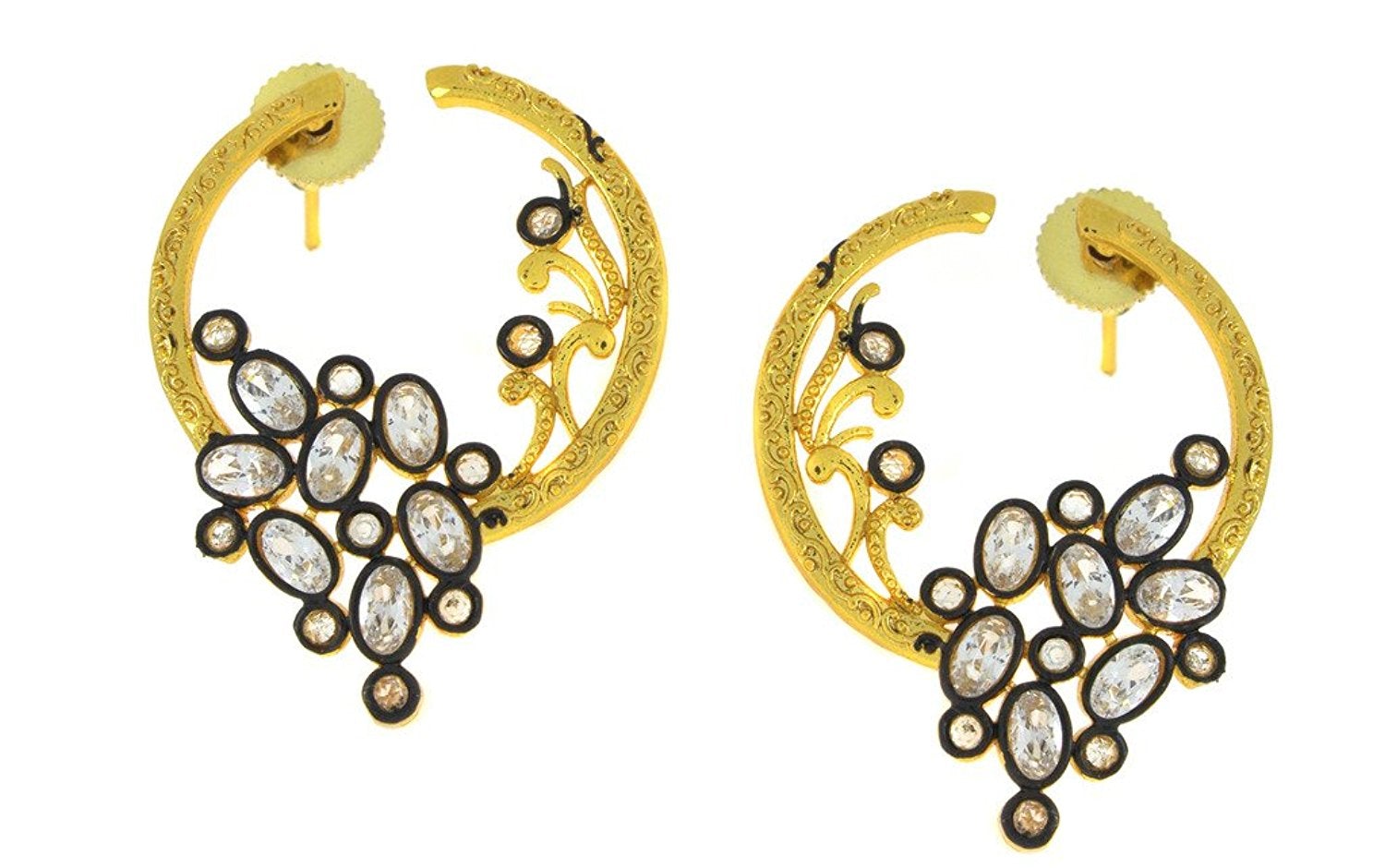 Flower Filigree Victorian Kundan CZ Gold Crescent Stud Earring Bulk