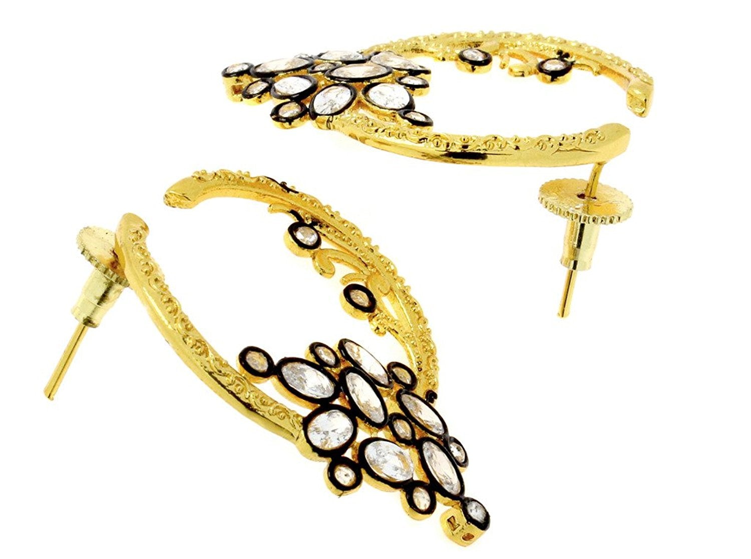 Flower Filigree Victorian Kundan CZ Gold Crescent Stud Earring Bulk