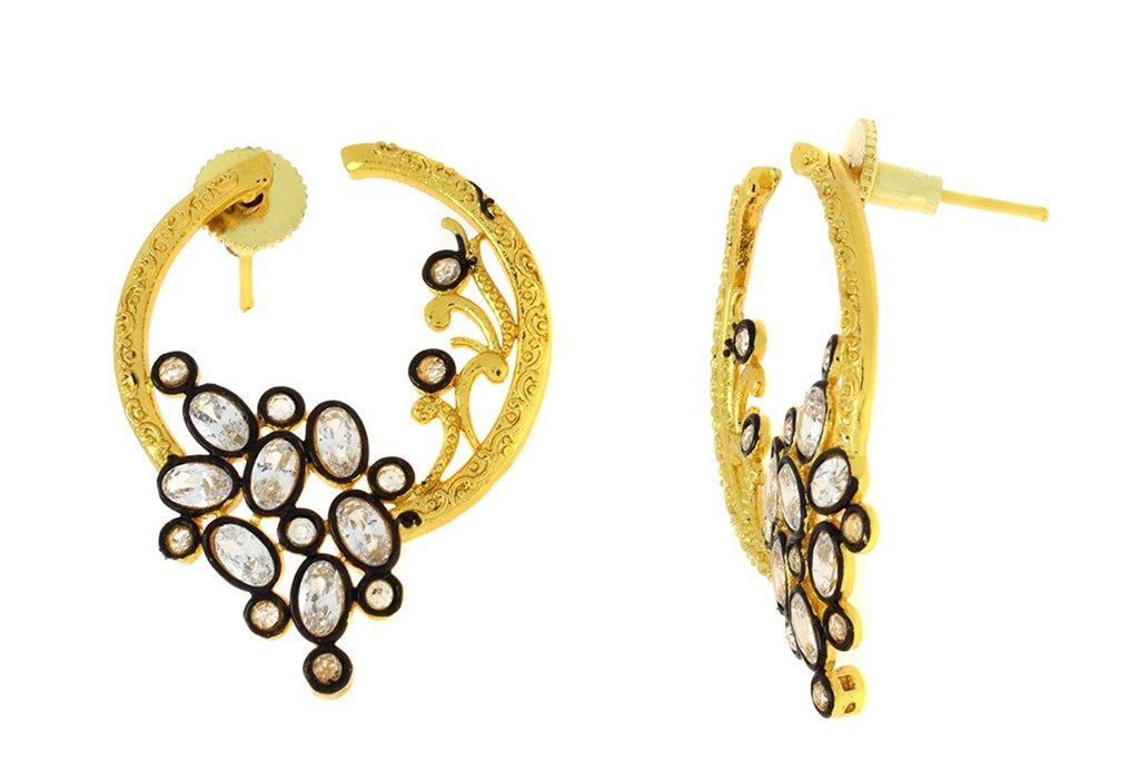 Flower Filigree Victorian Kundan CZ Gold Crescent Stud Earring Bulk