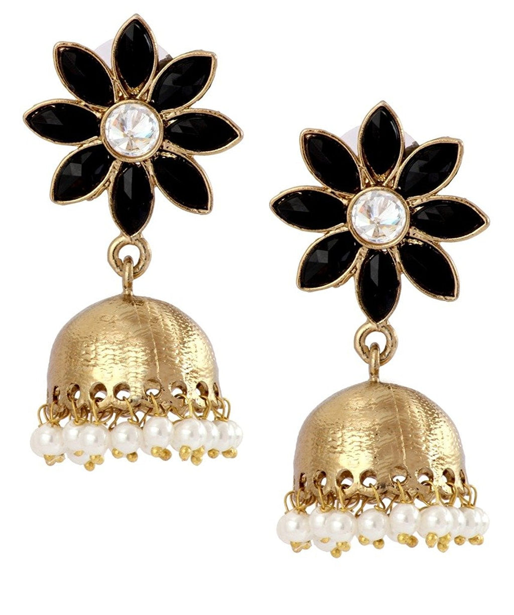 Cute Flower 18K Gold Spinel Black Pearl Jhumki Earring For Women Bulk