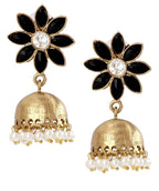 Cute Flower 18K Gold Spinel Black Pearl Jhumki Earring For Women Bulk