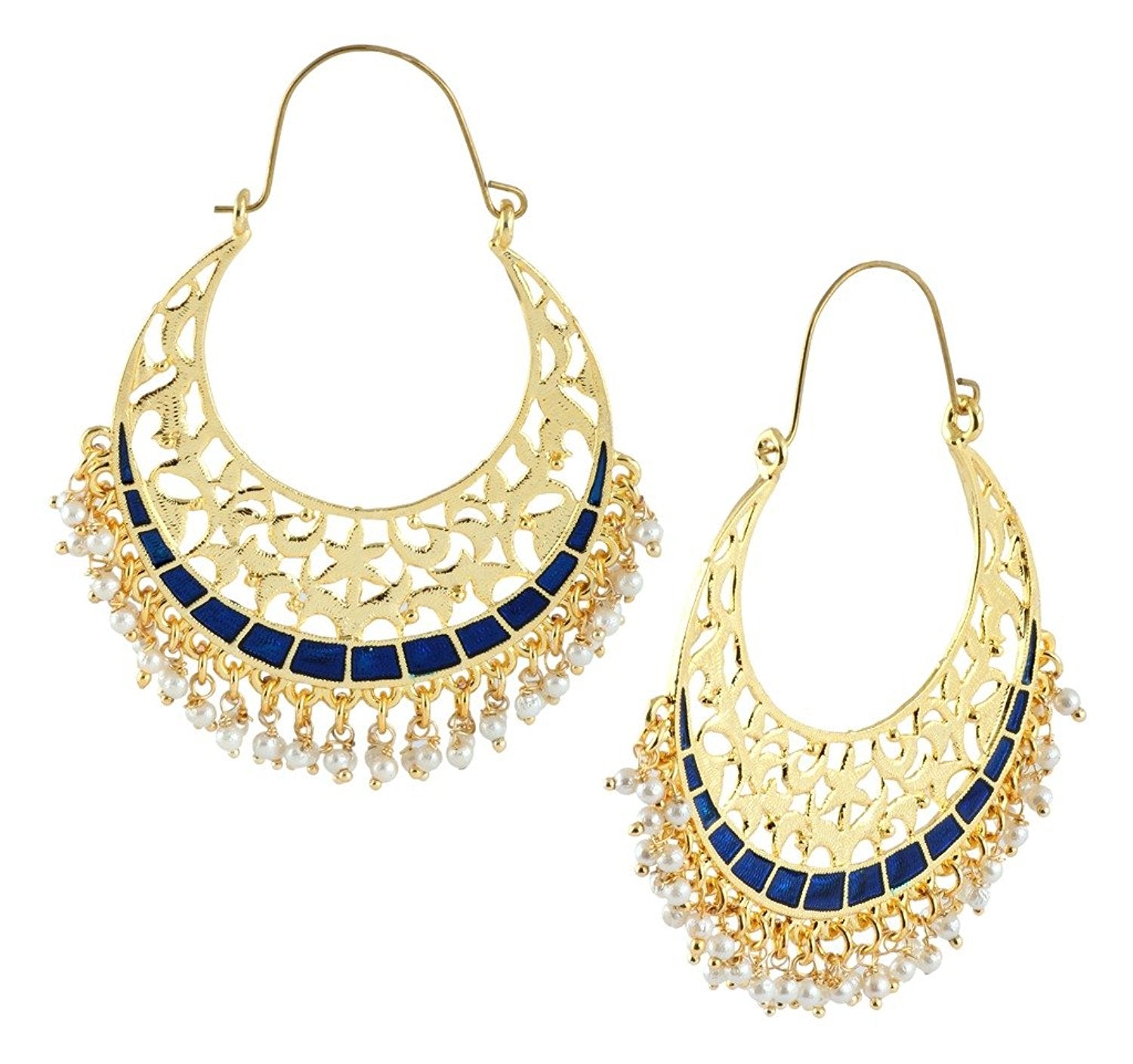 Filigree Chaand Bali Antique Gold Blue Meena Hoop Earring Women Bulk Secondary image
