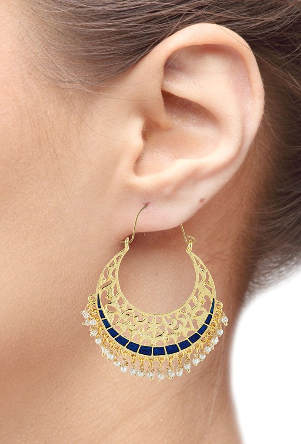 Filigree Chaand Bali Antique Gold Blue Meena Hoop Earring Women Bulk