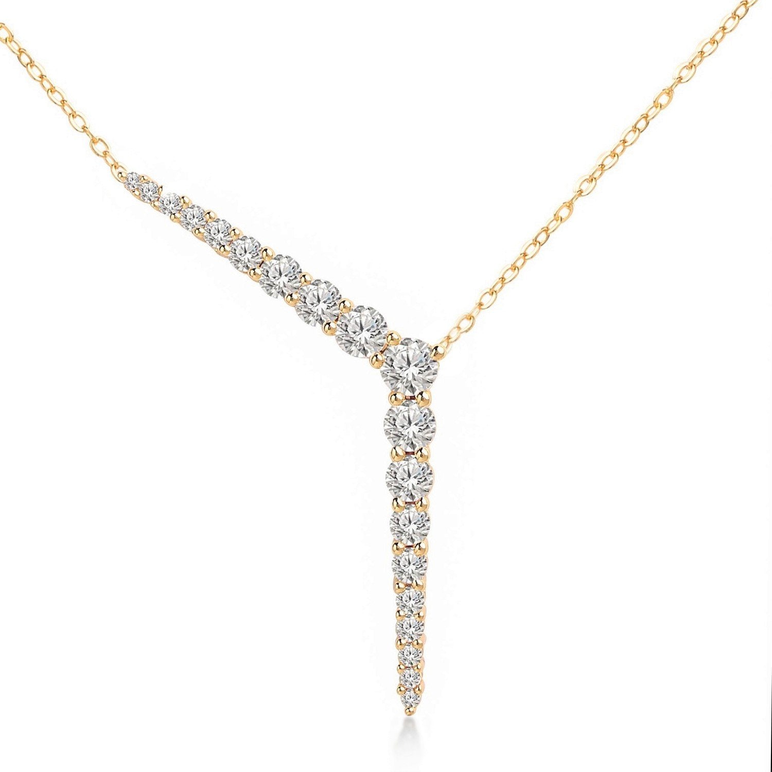 Brass 18K Rose Gold Crystal Encrusted Y Necklace For Women Bulk Main image