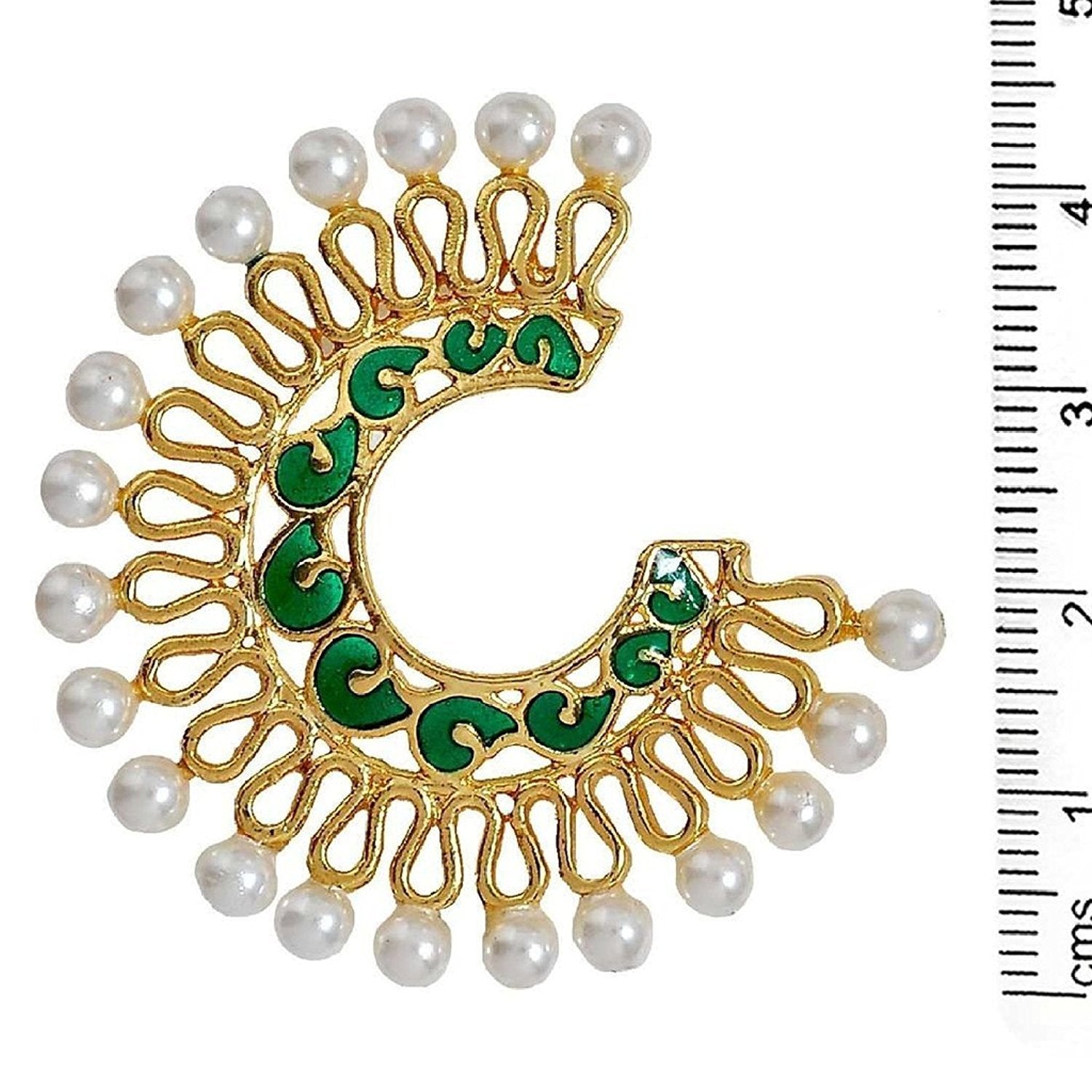 Chaand Bali Filigree Gold Green Meenakari Pearl Earring For Women Secondary image