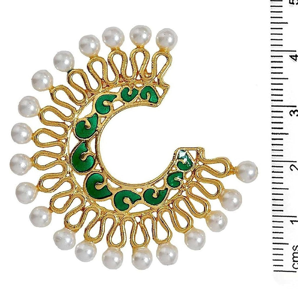 Chaand Bali Filigree Gold Green Meenakari Pearl Earring For Women