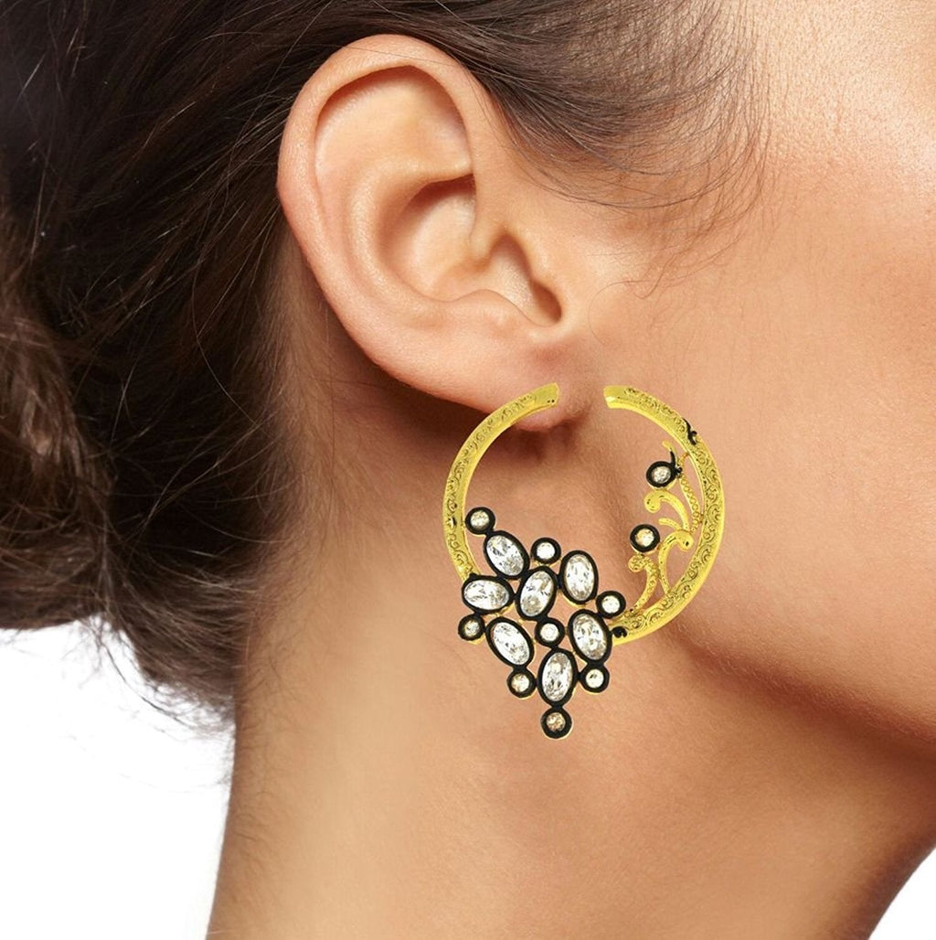 Flower Filigree Victorian Kundan CZ Gold Crescent Stud Earring Bulk