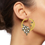 Flower Filigree Victorian Kundan CZ Gold Crescent Stud Earring Bulk