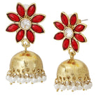 Red Floral 22K Gold Plated Jhumki Earring For Women Bulk