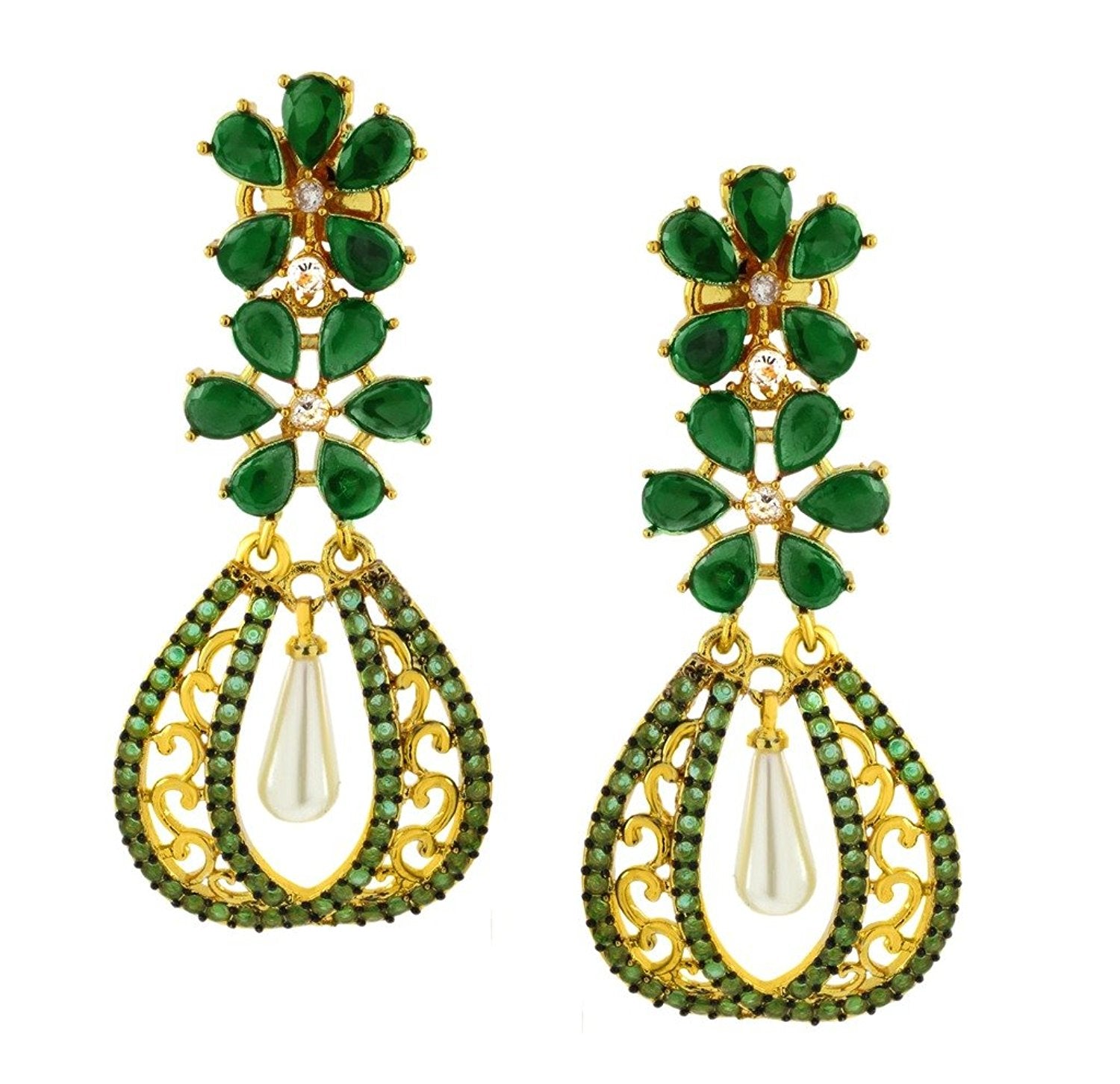 Kundan Flower Filigree Antique Green 18K Gold Dangler Earring Bulk Main image