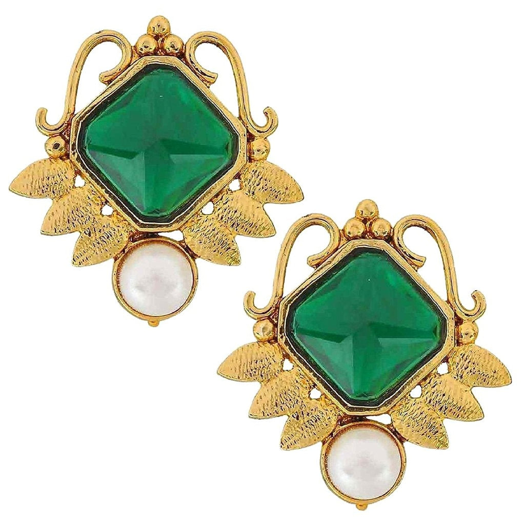 Faceted Green Stone 18K Gold Plated Victorian Stud Earring Women Bulk