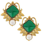 Faceted Green Stone 18K Gold Plated Victorian Stud Earring Women Bulk