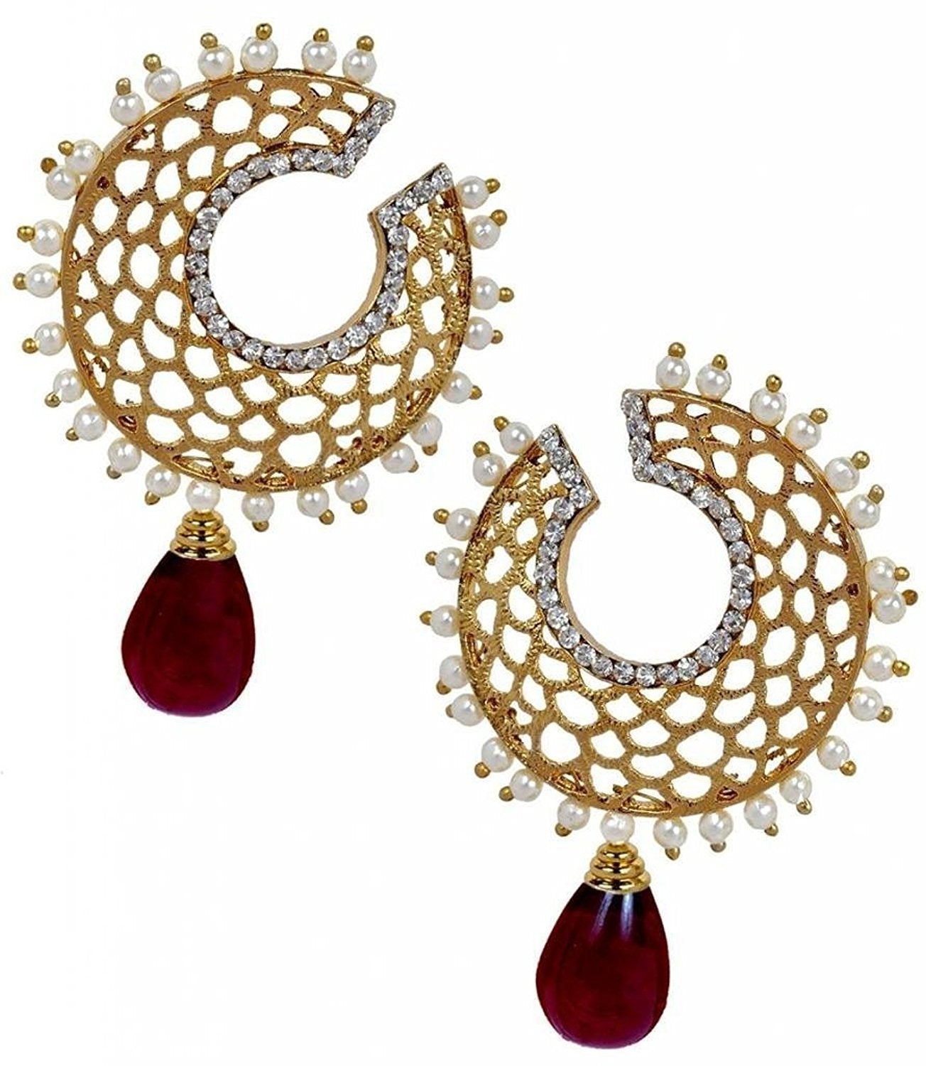 Filigree Chaand Gold Plated Garnet Maroon Drop Earring For Women Bulk Main image