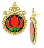 Statement Large Lotus Flower Pink Green Orange Black Stud Earring