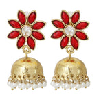 Red Floral 22K Gold Plated Jhumki Earring For Women Bulk