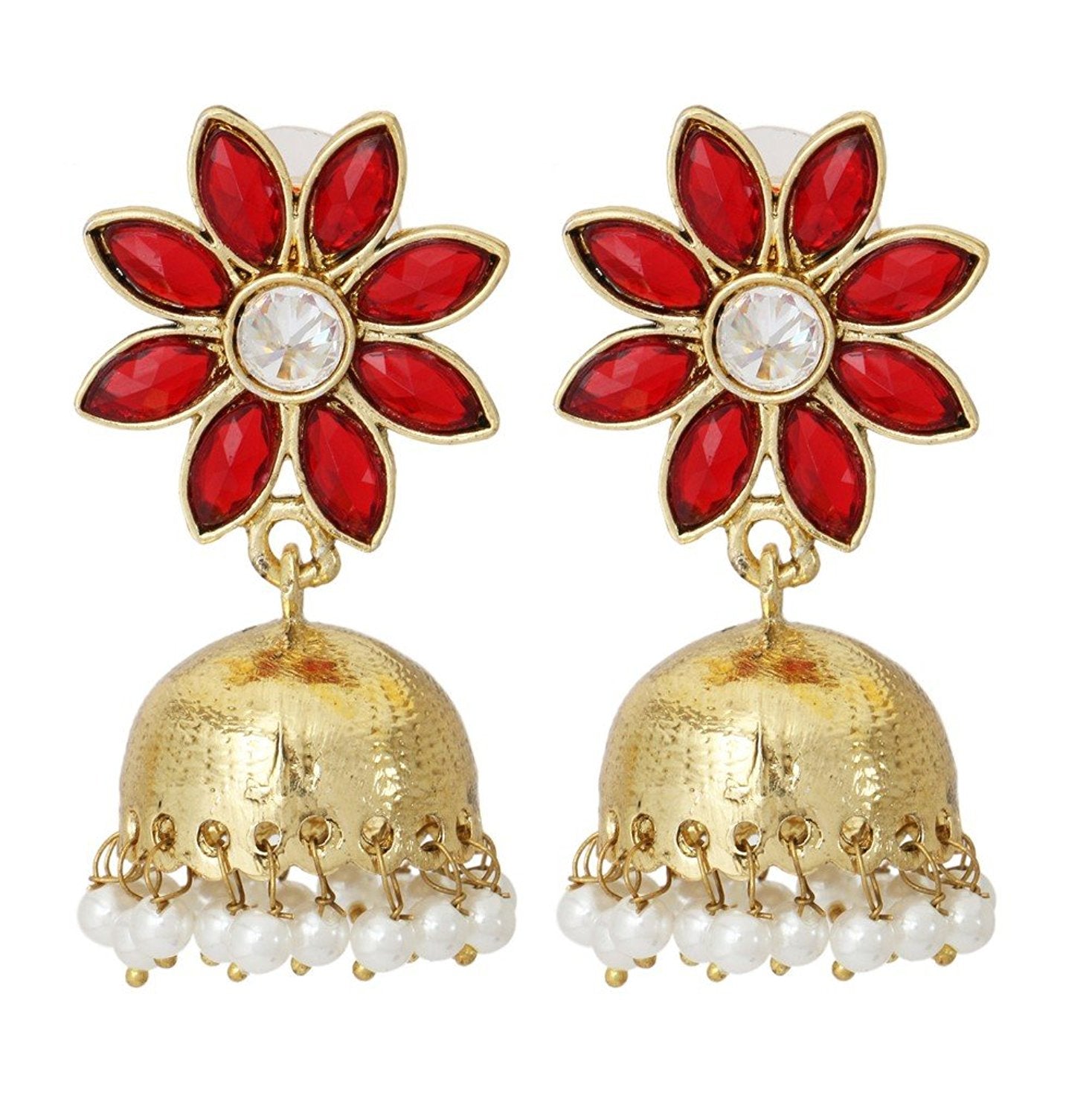 Red Floral 22K Gold Plated Jhumki Earring For Women Bulk