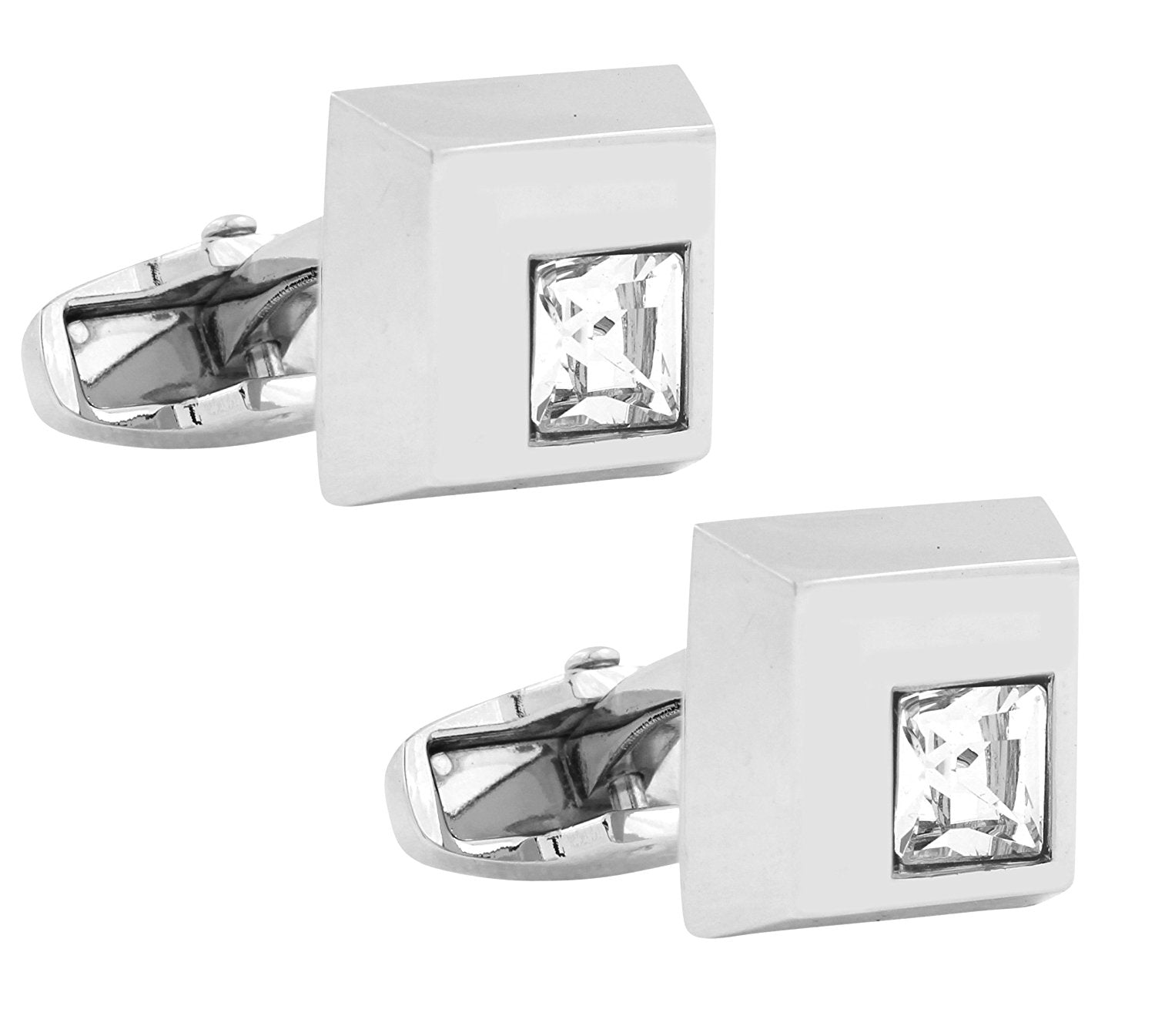 Square Silver Diamond Cufflinks In Box Bulk Main image