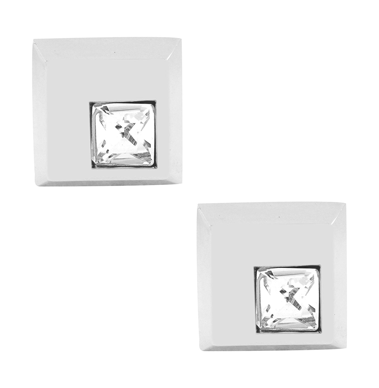 Square Silver Diamond Cufflinks In Box Bulk