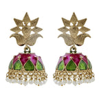 Green Gold Plated Meenakari Pearl Jhumki Earring For Women Bulk