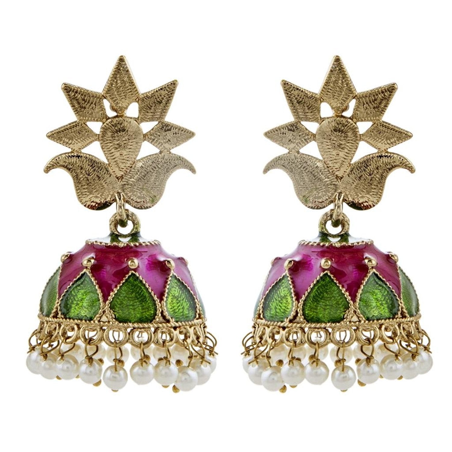 Green Gold Plated Meenakari Pearl Jhumki Earring For Women Bulk