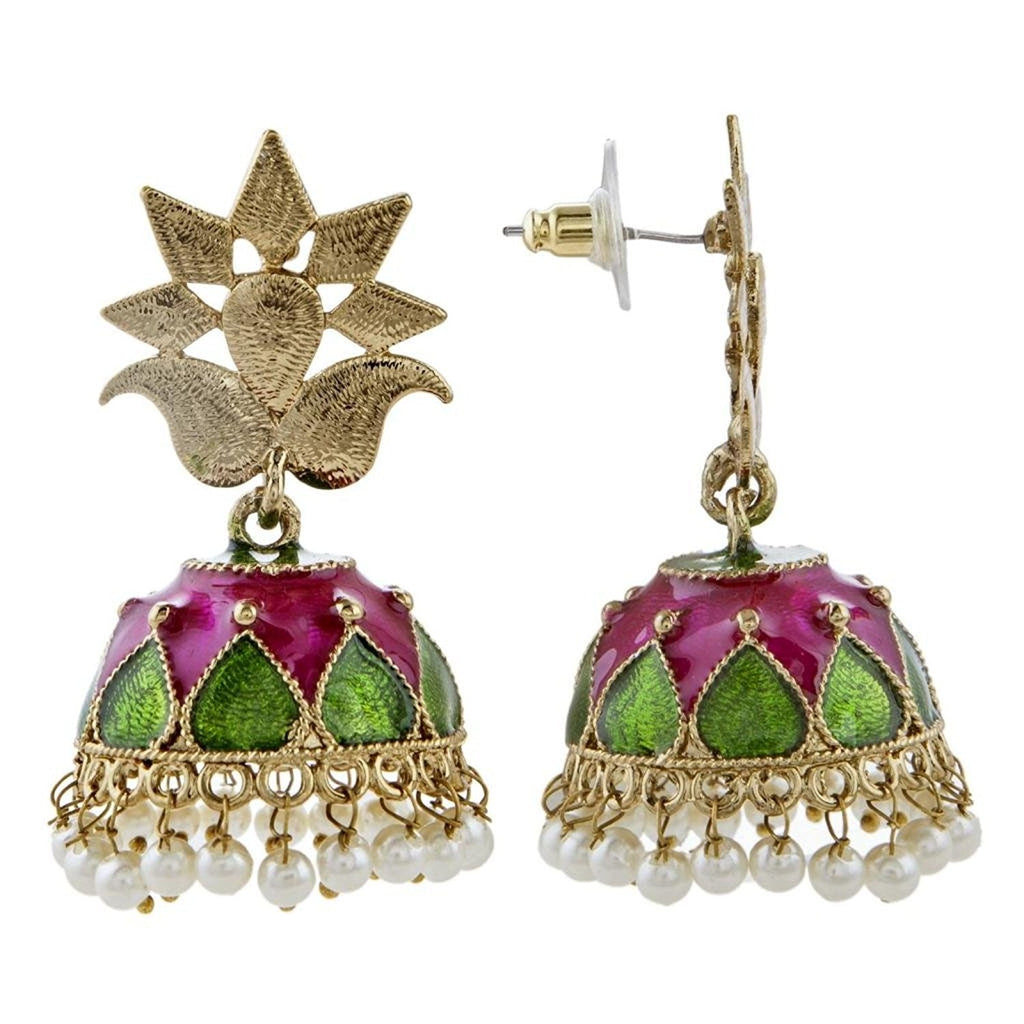 Green Gold Plated Meenakari Pearl Jhumki Earring For Women Bulk