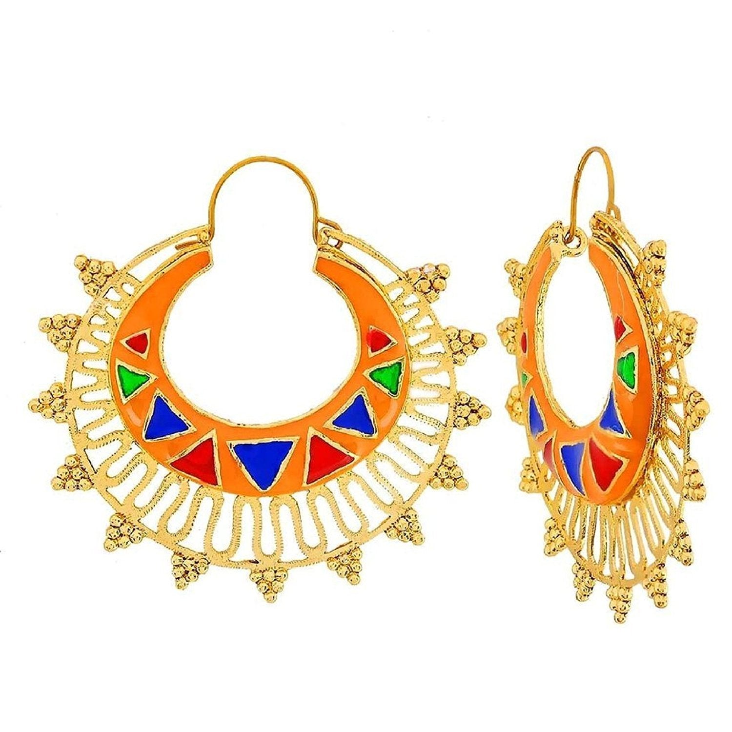 Designer Orange Meena Large Antique Gold Chaand Bali Earring Bulk Secondary image