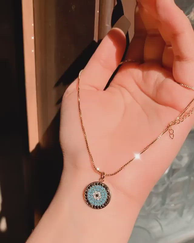 Turkish Evil Eye Blue Black Gold CZ Pendant Chain Necklace Bulk