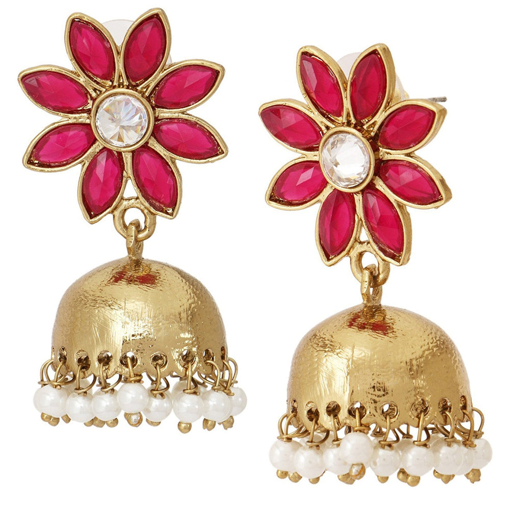 Reddish Pink Floral 22K Gold Plated Jhumki Earring For Women Bulk