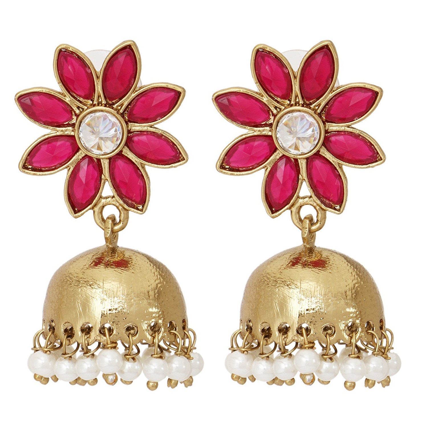 Reddish Pink Floral 22K Gold Plated Jhumki Earring For Women Bulk Main image