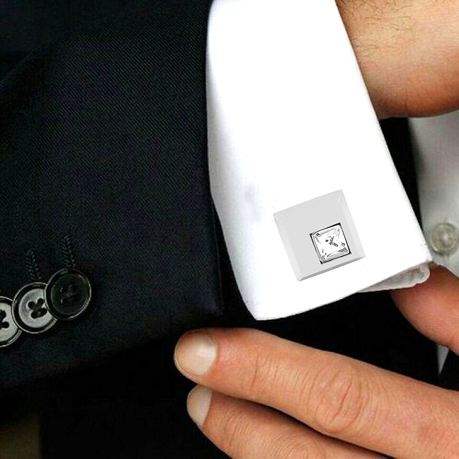 Square Silver Diamond Cufflinks In Box Bulk Secondary image