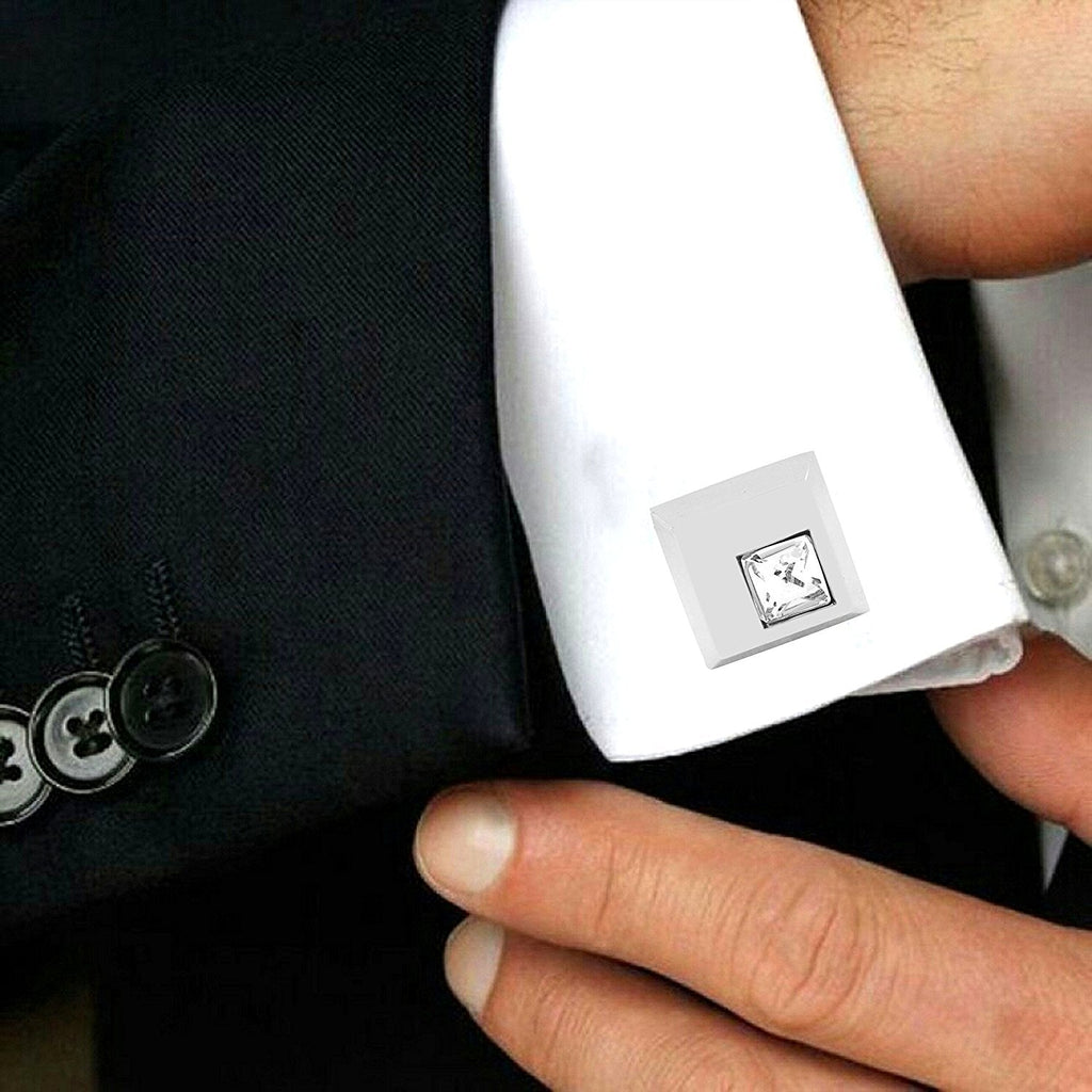 Square Silver Diamond Cufflinks In Box Bulk
