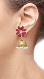 Reddish Pink Floral 22K Gold Plated Jhumki Earring For Women Bulk
