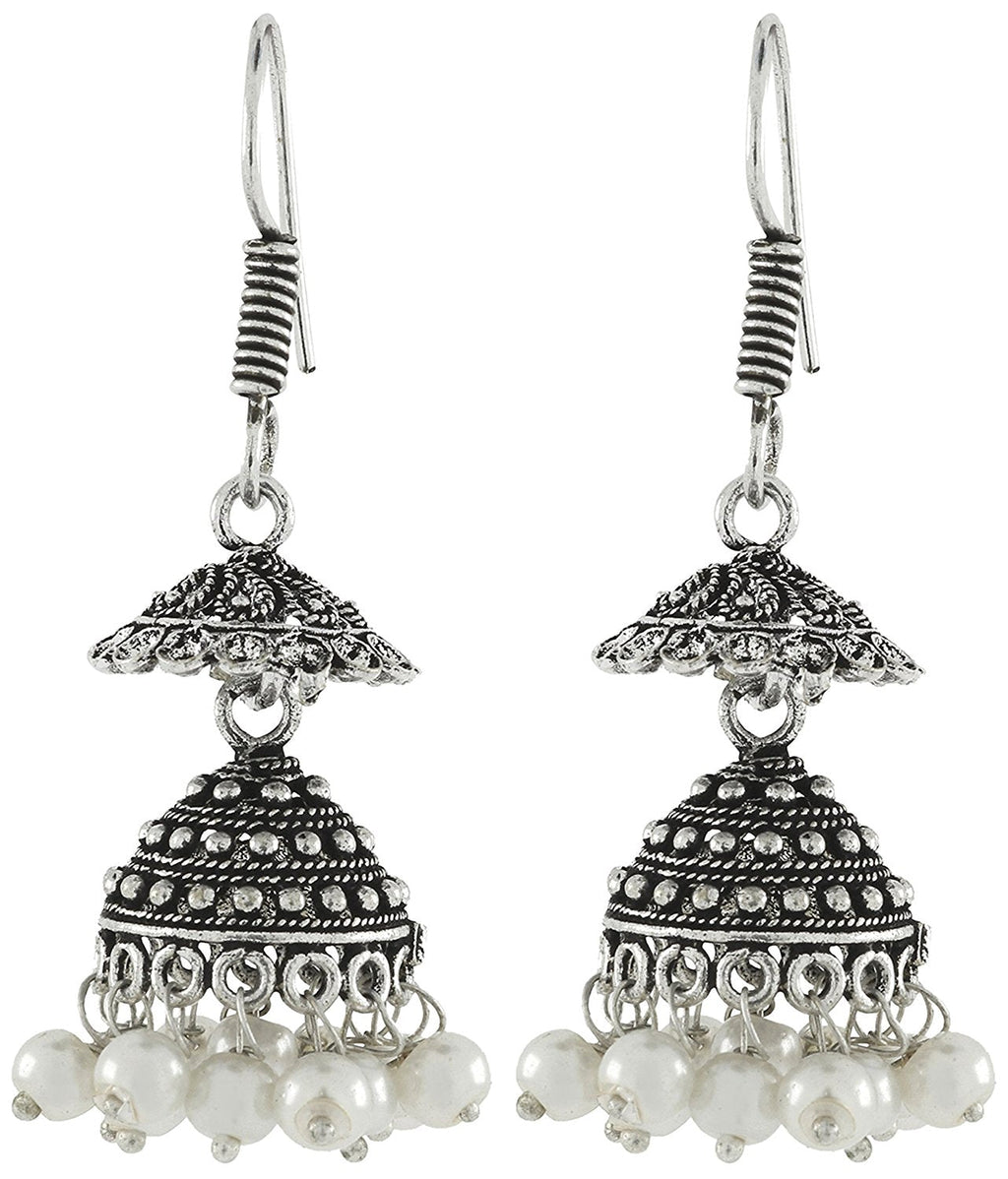 Tribal Bohemian Pearl Oxidized German Silver Plated Bass Necklace Earring Combo For Women