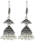 Tribal Bohemian Pearl Oxidized German Silver Plated Bass Necklace Earring Combo For Women