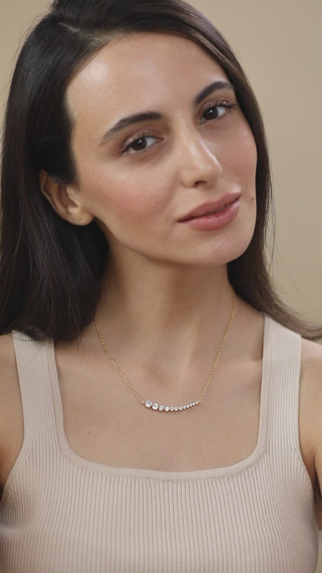 Brass 18K Rose Gold Graduating Crystal Necklace For Women Bulk