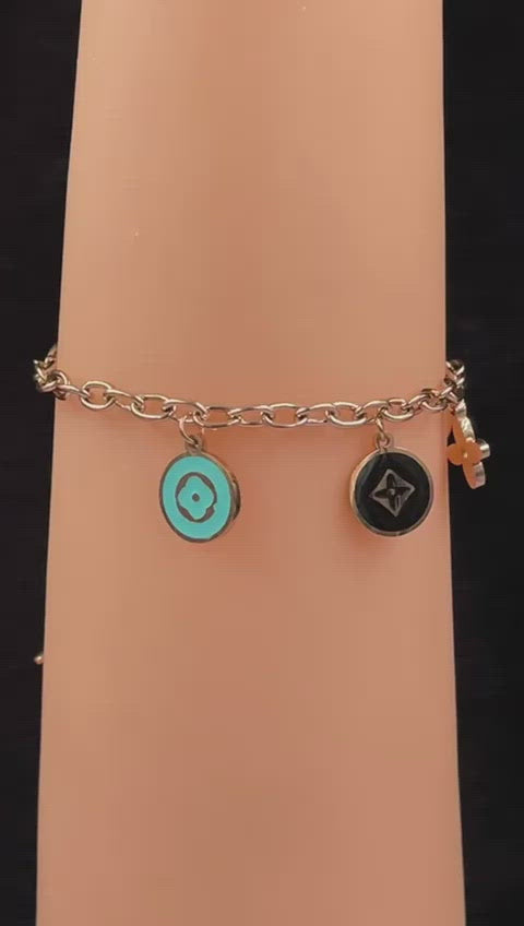 Stainless Steel Rose Gold Alphabet Initial Letter V Enamel  Link Chain Bracelet For Women
